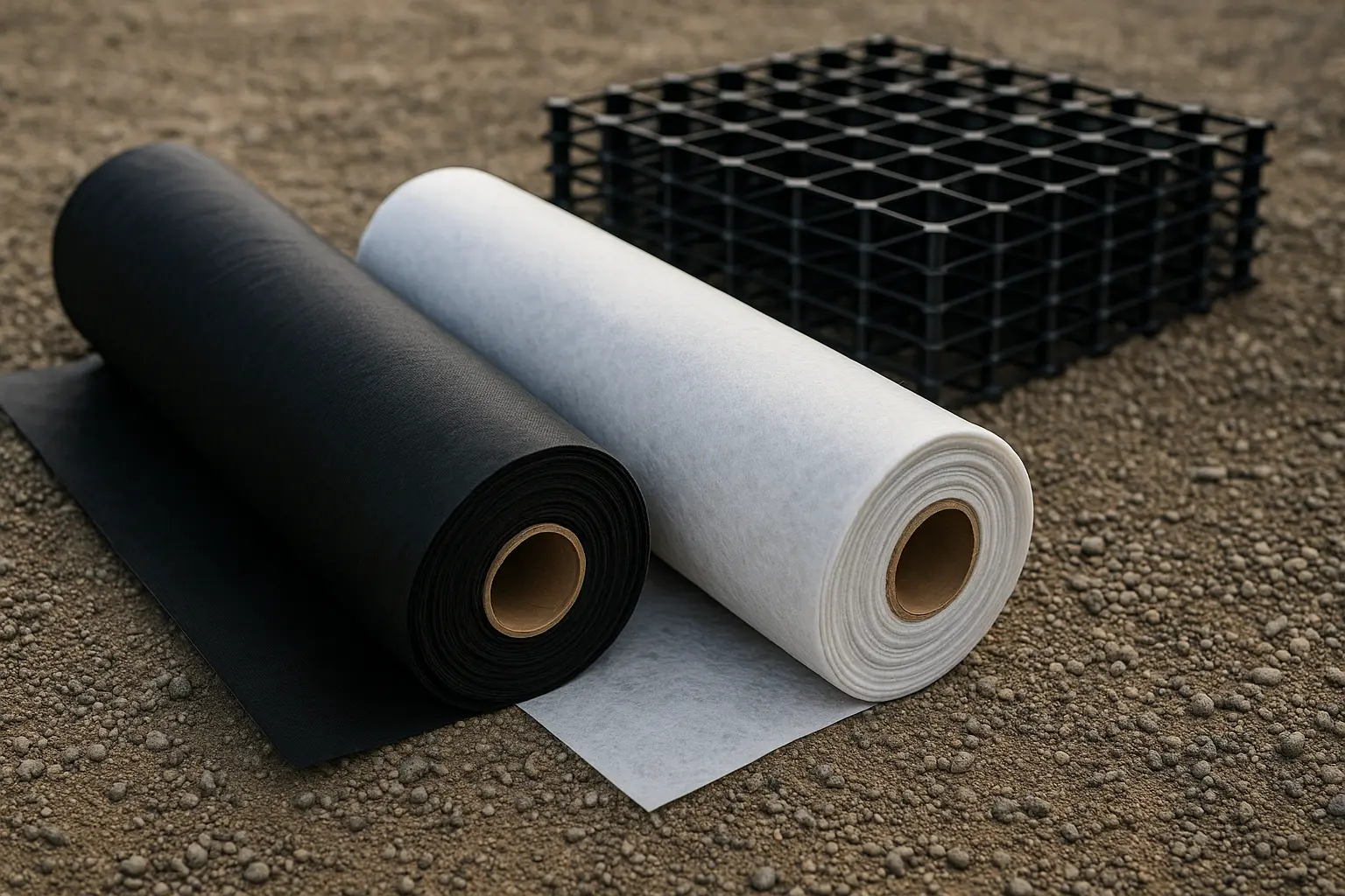 Illustration of membrane and geotextile layers beneath a driveway