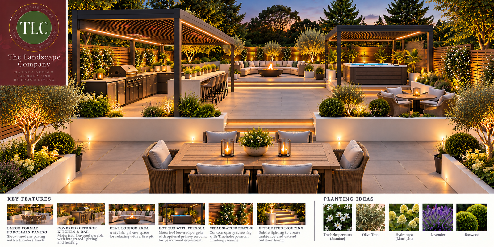 Showpiece medium garden concept with high-specification outdoor living