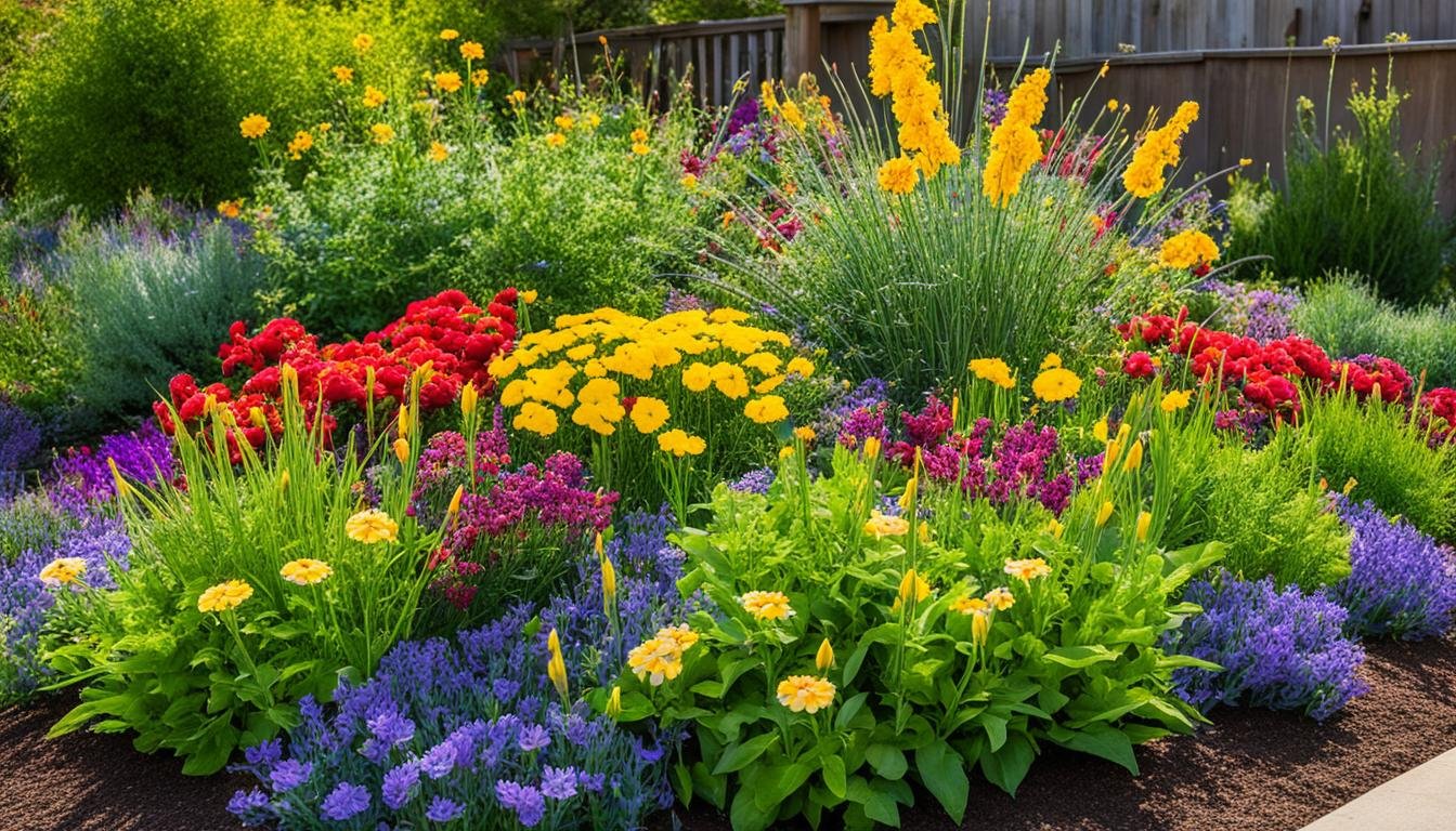 Layered herbaceous perennial flowers