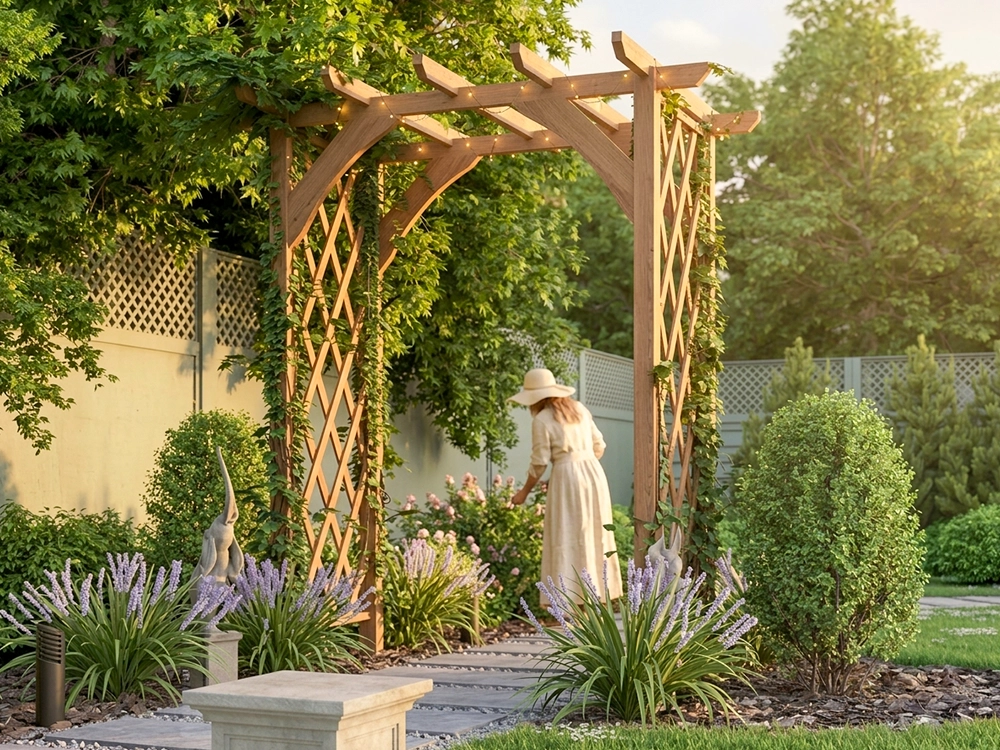 Traditional timber rose arch