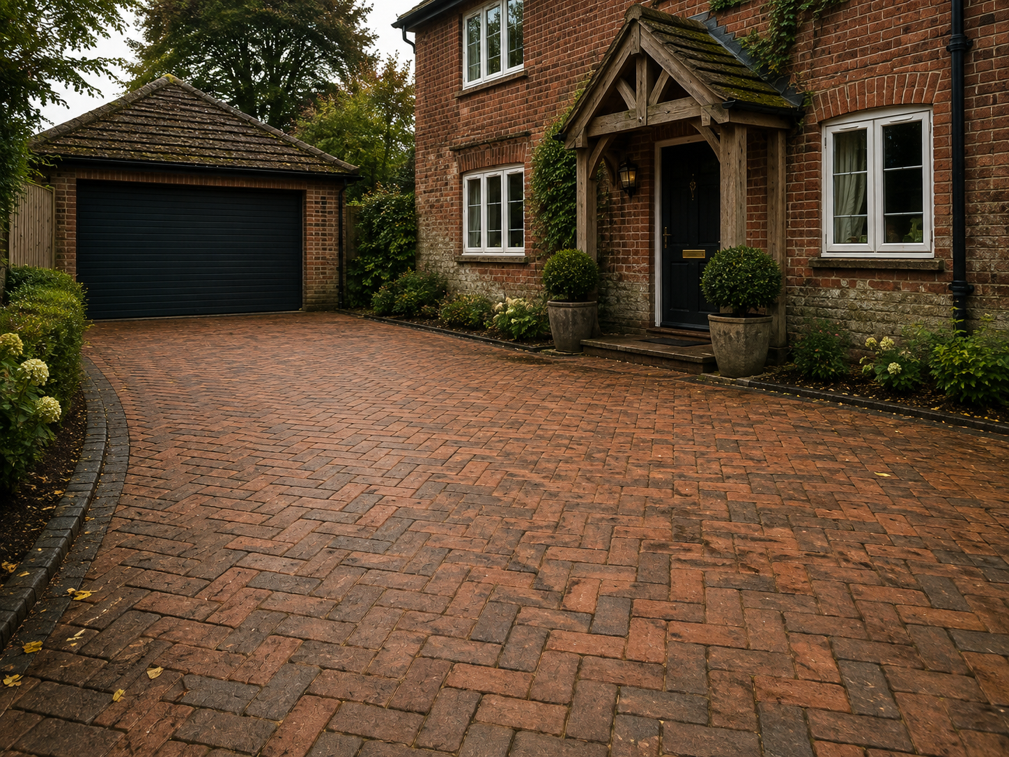 Natural clay block paving driveway in Haslemere