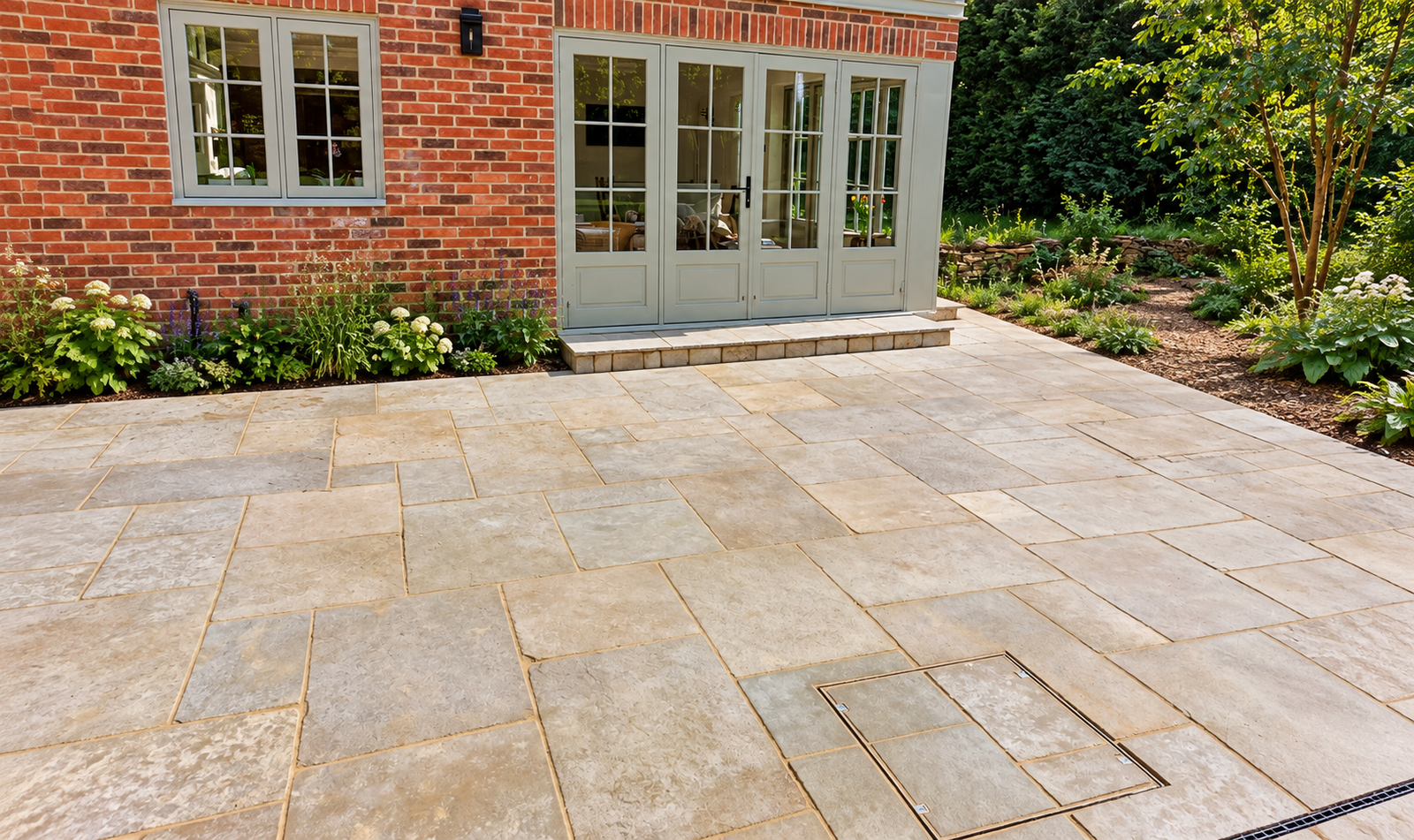 Limestone patio and stone steps garden project