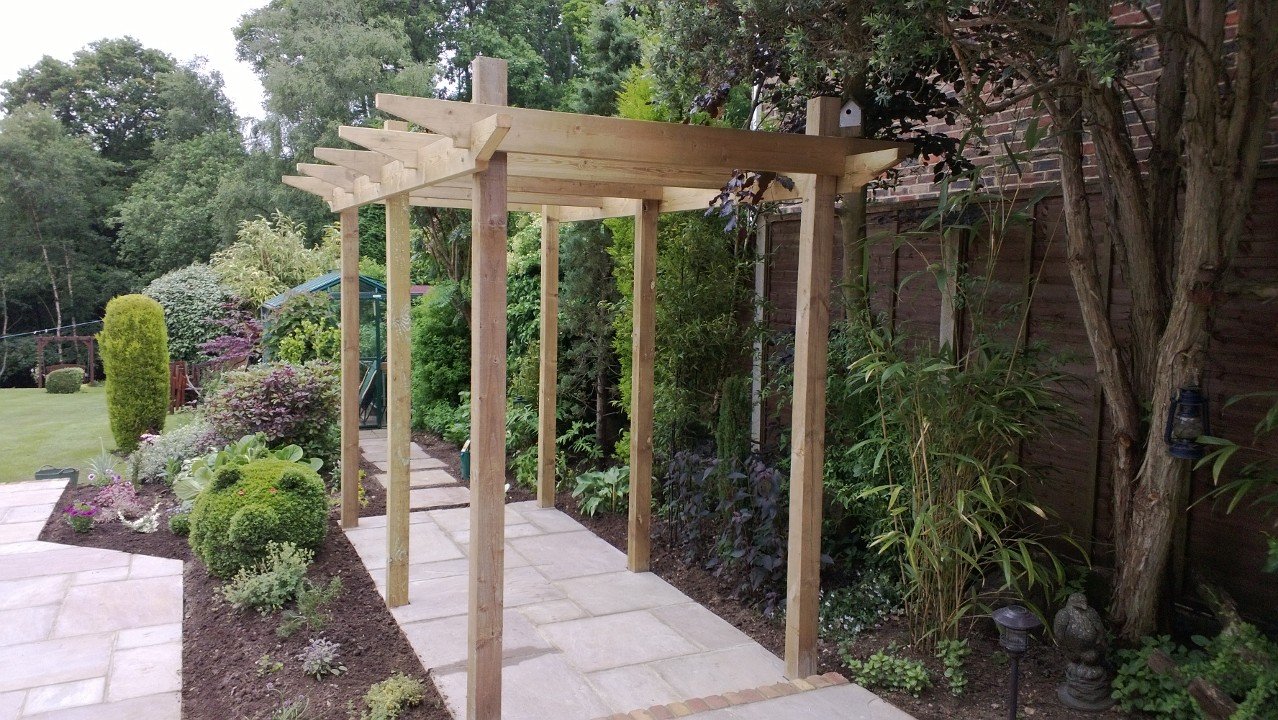 Softwood timber pergola and garden construction project