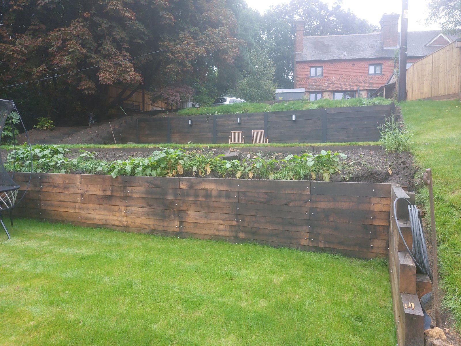 Steel RSJ sleeper retaining wall in Haslemere